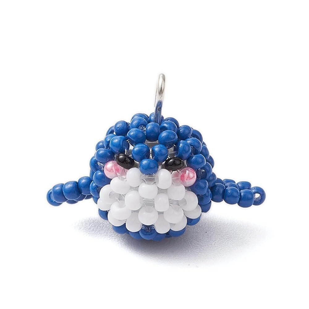 3595 5Pcs Handmade Blue Dolphin Dangle Pendants Glass Seed Beaded Charms